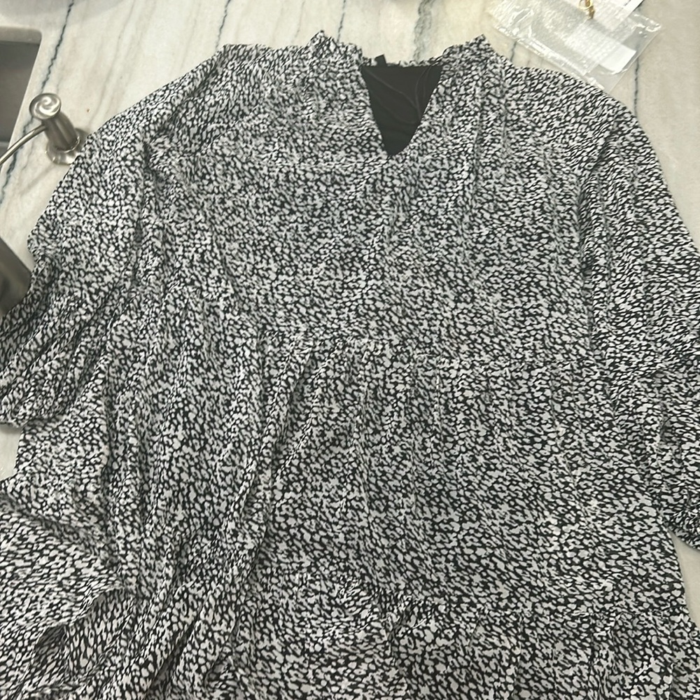 white and black long sleeve dress